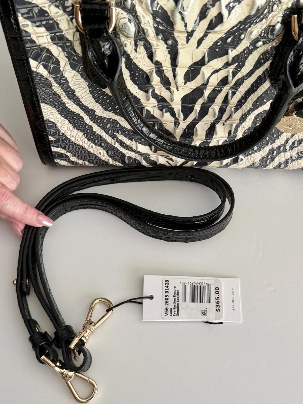 NWT Brahmin Cami Satchel in Zebra Print - Full Set with Dust Bag